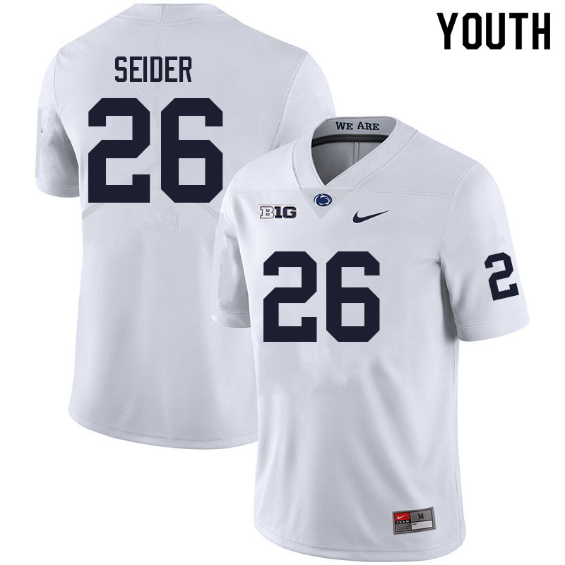 Youth #26 Jaden Seider Penn State Nittany Lions College Football Jerseys Sale-White
